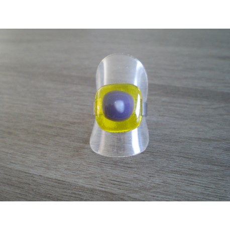 Bague verre fusing jaune et grise création française