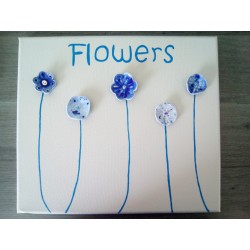 ceramic ceramic flowers blue stainless steel stainless steel frame on painted canvas