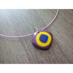 Purple, yellow and blue fusing glass pendant, handcrafted by Mothe Achard