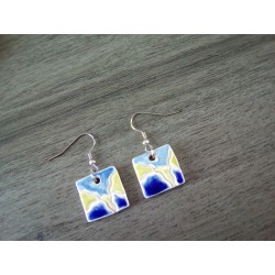 Square ceramic earrings blue green white