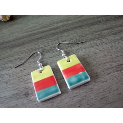 Green, red and turquoise ceramic earrings