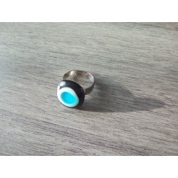 Bague verre fusing blanche, noir et bleu turquoise