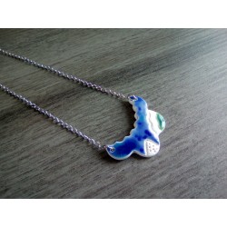 Blue and white turquoise ceramic necklace on stainless steel