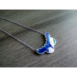 Collier céramique turquoise bleu et blanc sur acier inoxydable