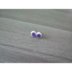 Earrings chip glass white fusing purple.