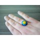 Bague fantaisie verre fusing bleu turquoise jaune acier inoxydable