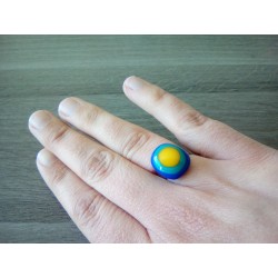 Fancy ring glass fusing blue turquoise yellow stainless steel