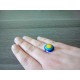 Bague fantaisie verre fusing bleu turquoise jaune acier inoxydable