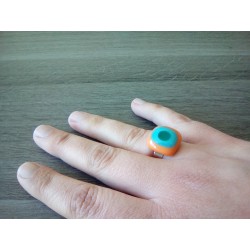 Bague fantaisie verre fusing orange bleu vert acier inoxydable