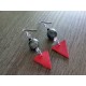 Boucles d'oreilles céramique noir et cuir rouge acier inoxydable faïence