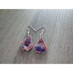 Boucles d'oreilles fantaisie céramique rouge bleu marron