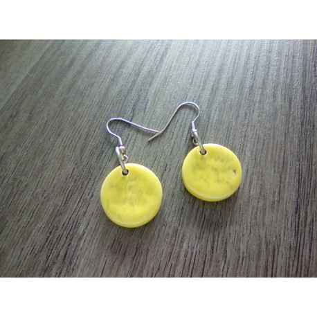 Boucles d'oreilles fantaisie céramique ronde jaune