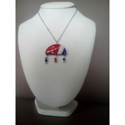 Red white blue ceramic necklace on stainless steel