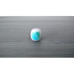 Bague fantaisie verre fusing dichroic turquoise acier inoxydable