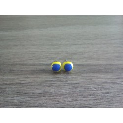 Boucles d'oreilles puce verre fusing jaune et bleu.