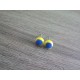 Boucles d'oreilles puce verre fusing jaune et bleu.