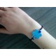 Bracelet bleu verre artisanale sur cuir bleu et acier inoxydable made in france vendée