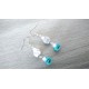 Boucles d'oreilles céramique blanc et cuir turquoise acier inoxydable faïence