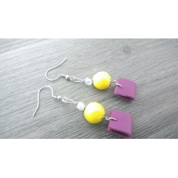 Yellow ceramic earrings and purple stainless steel stainless steel earrings