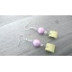 Boucles d'oreilles céramique violet et cuir vert acier inoxydable faïence