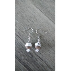 Boucles d'oreilles céramique blanche en terre noir