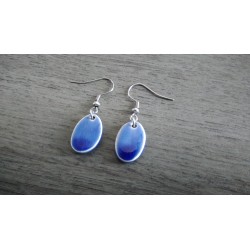 Oval dark blue ceramic earrings