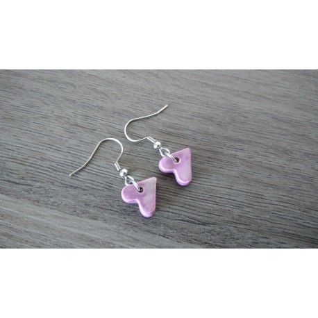 Boucles d'oreilles fantaisie céramique cœur violet