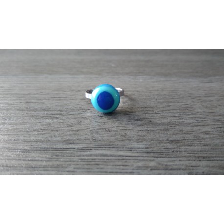 Bague verre fusing bleu création française inox