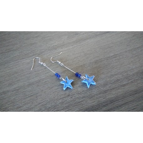 Boucles d'oreilles fantaisie céramique étoile bleu