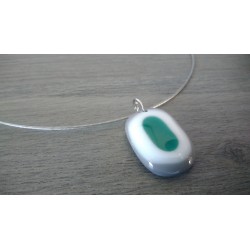 Green white-green grey fusing glass pendant, handcrafted by Mothe Achard
