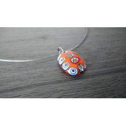 Pendentif de verre fusing millefiori rouge orange créatrice bijoux artisanaux vendée