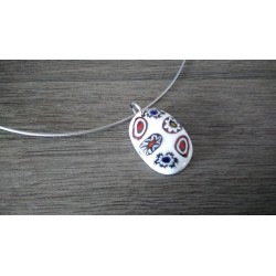 Pendentif de verre fusing millefiori rouge bleu et blanc créatrice bijoux artisanaux vendée