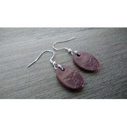 Dark purple oval fancy ceramic earrings