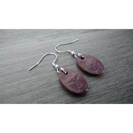 Boucles d'oreilles fantaisie céramique ovale violet