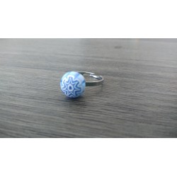 Bague verre fusing bleu millefiori