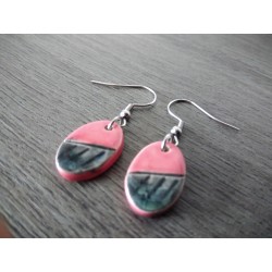 Pretty little pink and black ceramic earthenware earrings