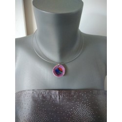 Collier faïence violet et verre fusionné création made in france