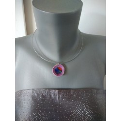 Purple earthenware necklace and fused glass creation made in france