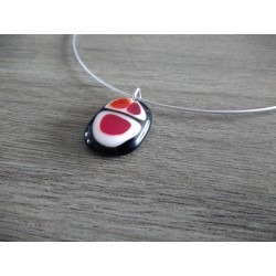 collier de verre fusing noir blanc et rouge