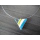 Collier céramique triangle turquoise jaune sur acier inoxydable