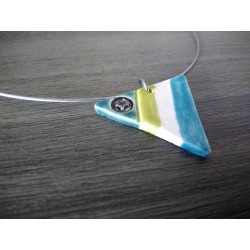 Ceramic green turquoise triangle necklace on stainless steel