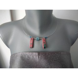 Turquoise and red ceramic ceramic necklace on stainless steel