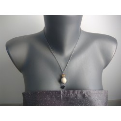 Ceramic purple blue-green necklace on stainless steel chain.