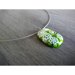 Pendentif verre fusing millefiori vert translucide créatrice bijoux artisanaux vendée