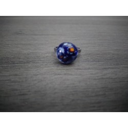 Bague verre fusing bleu rouge millefiori