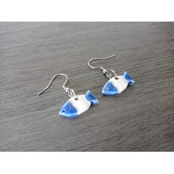 Oval-grey blue ceramic earrings