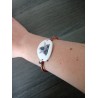 Handcrafted white blue label bracelet on leather and stainless steel made in france vendée