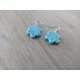 Boucles d'oreilles céramique bleu jade fleurs