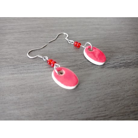 Boucles d'oreilles ovales céramique rouge