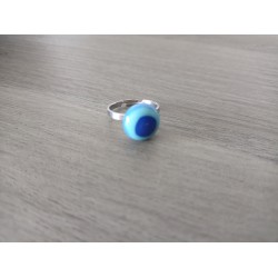 Bague verre fusing bleu création française acier inoxydable